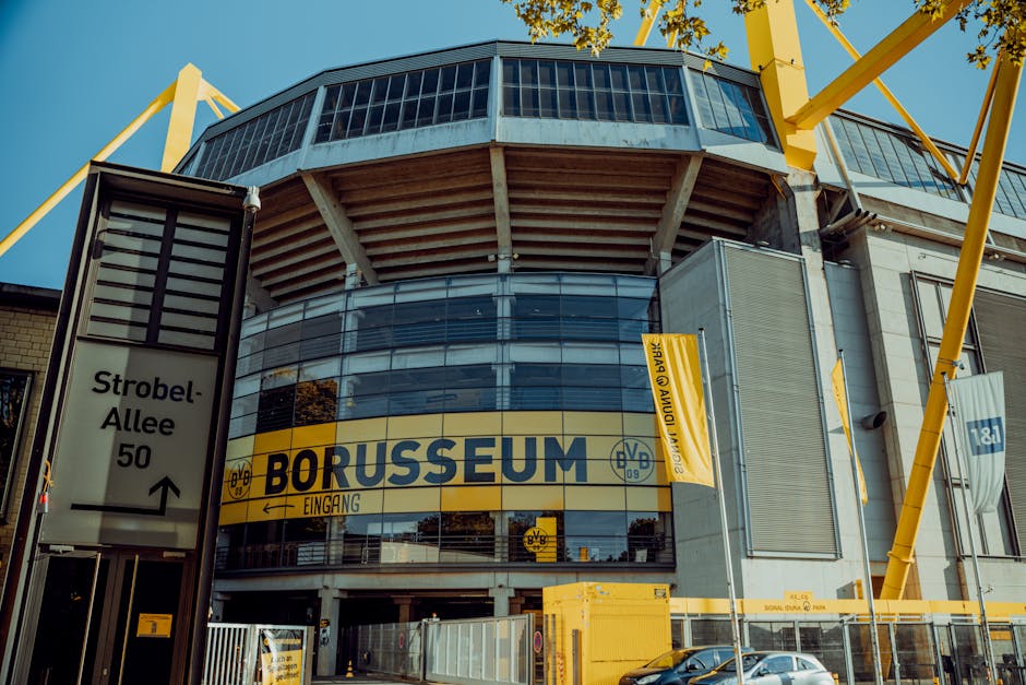 Front view of Signal Iduna Park, home of Borussia Dortmund, located in Dortmund, Germany.