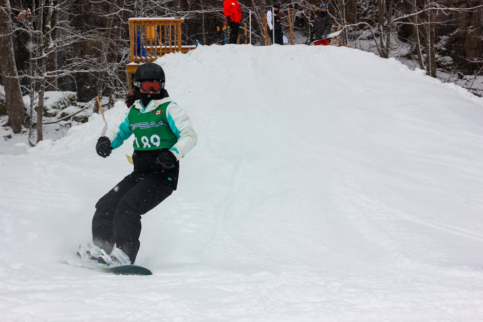 Action-packed snowboarding on a snowy slope, capturing the thrill of winter sports.