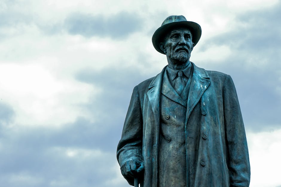 A striking bronze statue of a man in Moscow, symbolizing cultural heritage.