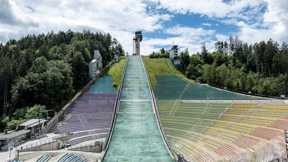 Colorful summer view of the Innsbruck ski jump arena in Austria.