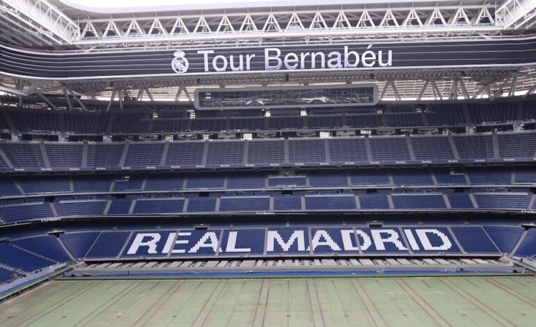 Discover the iconic Santiago Bernabéu Stadium, home of Real Madrid, in this panoramic shot.