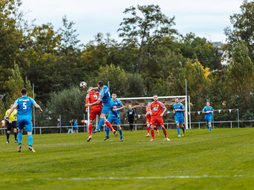 Players engaging in dynamic football action on a green field in France.