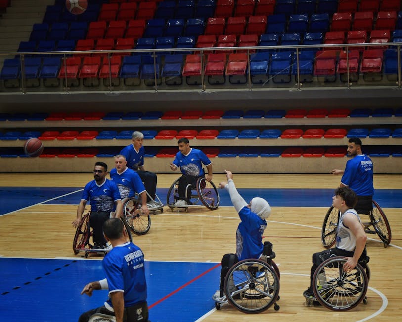 Wheelchair basketball players in action during a game at a sports arena in Karabük, Türkiye.