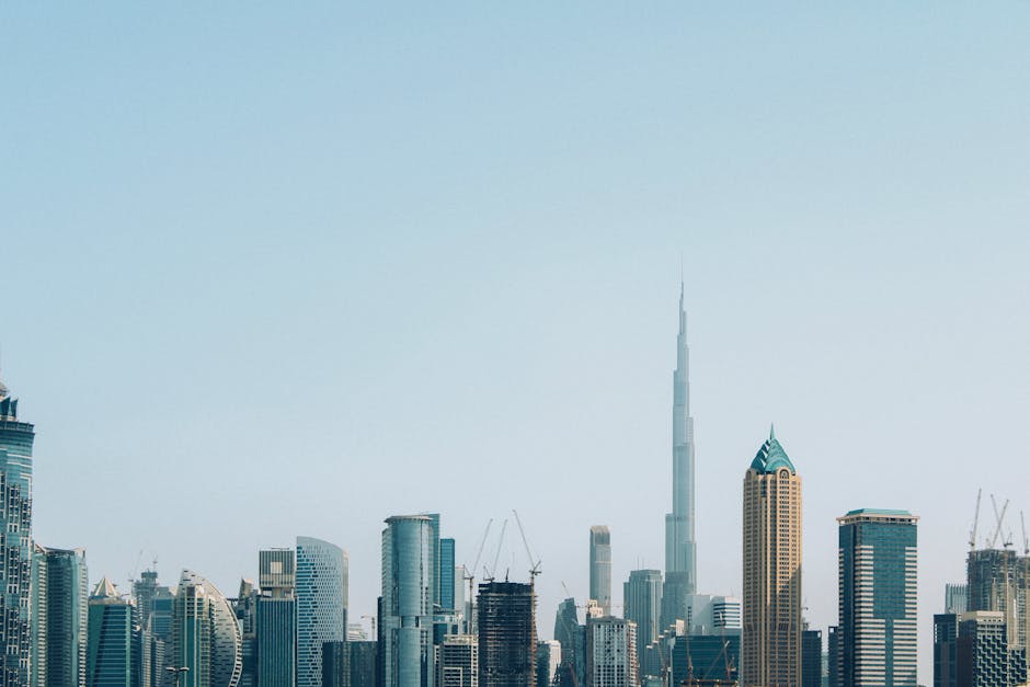 A stunning view of Dubai's skyline with the Burj Khalifa towering above modern skyscrapers.