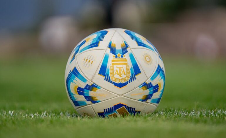 Detailed shot of an official AFA soccer ball resting on a lush green field.